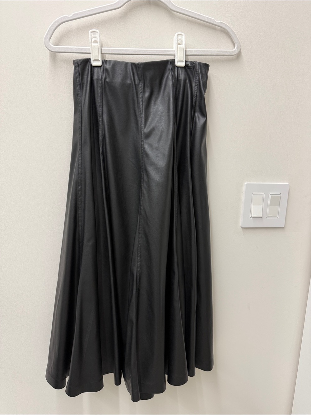 Women's Black Faux Leather Midi Skirt